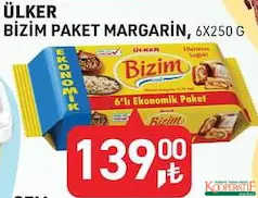 ÜLKER BİZİM PAKET MARGARİN 6X250 G fiyat ve kampanya bilgisi